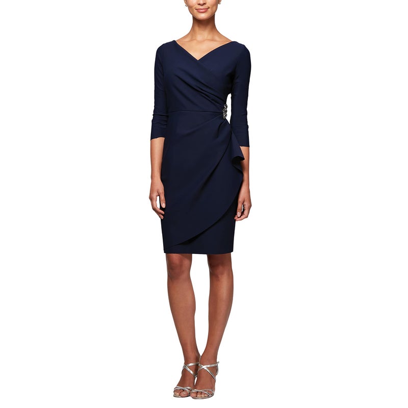 Alex Evenings Women's Slimming Short Sheath 3/4 Sleeve Cocktail Dress, Wedding Guest,(Petite and Regular Sizes), Navy, 10 - Image 1